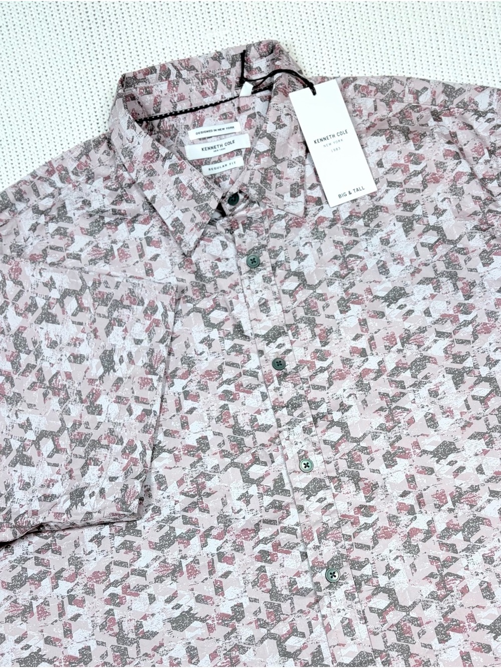Kenneth Cole Men’s Dress Shirt 3XL Short Sleeve Geometric - Cotton Button Down